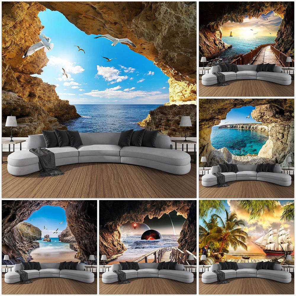 Bonsai Garden Tree - Mountain Cave Landscape Tapestry Ocean Birds